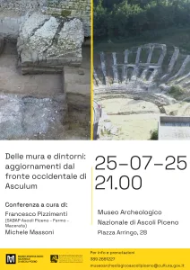 In alto due immagini degli scavi archeologici presso le mura e il teatro romano; in basso i dettagli dell'evento.